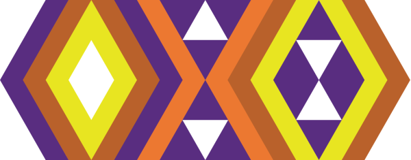 series of yellow, orange, purple, and brown triangles and diamonds.